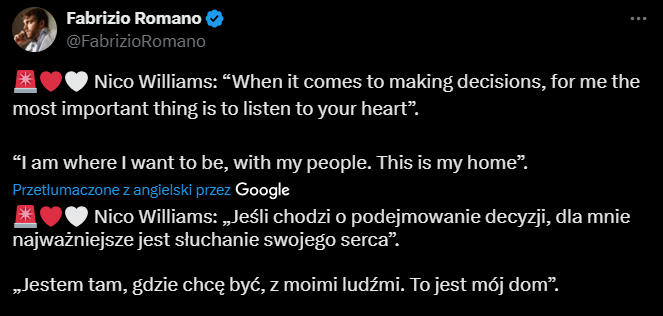 SŁOWA Nico Williamsa po PRZEDŁUŻENIU UMOWY w Bilbao :D